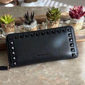 Valentino Black Leather Wallet with Stud Accents